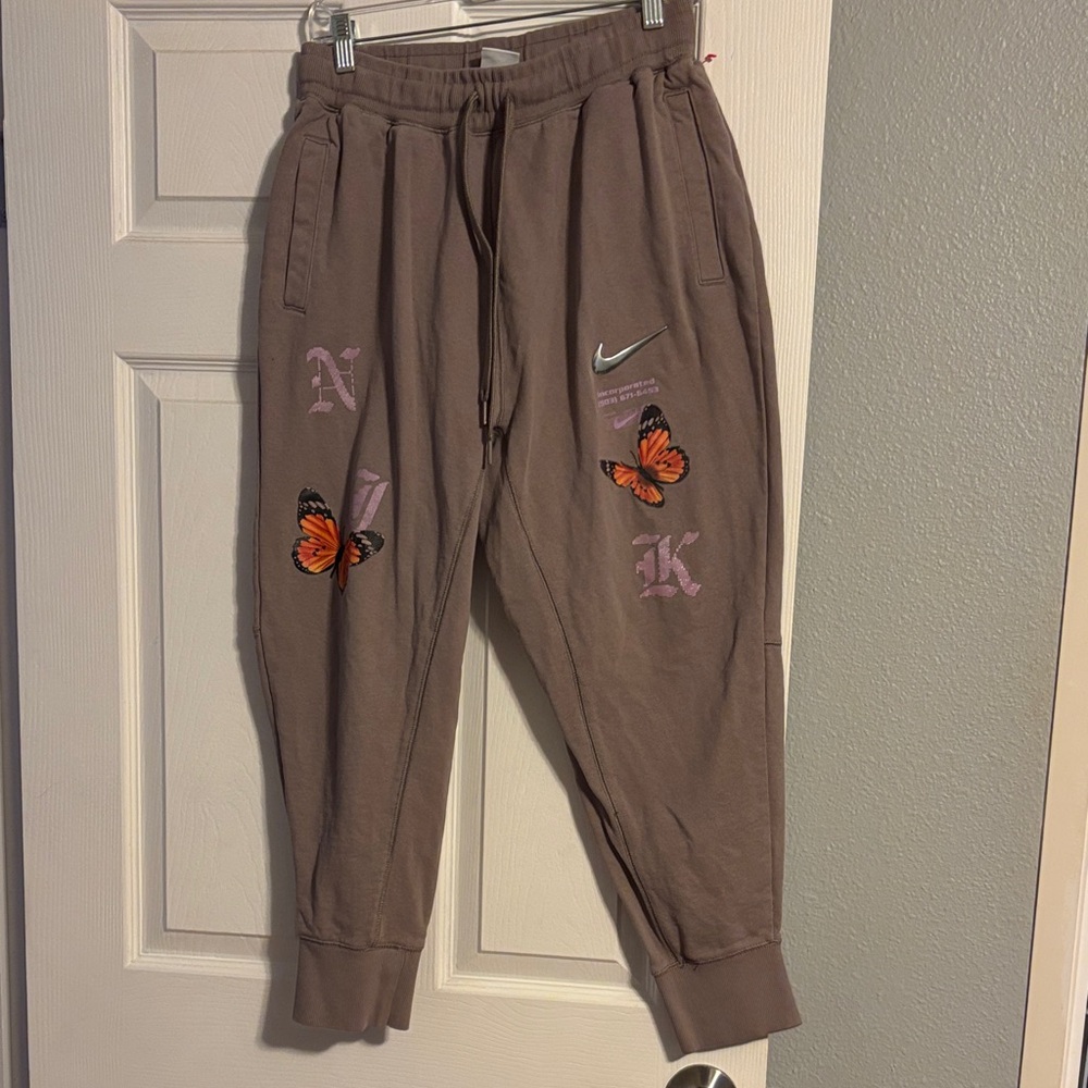 Nike Brown Joggers with Butterfly Accents